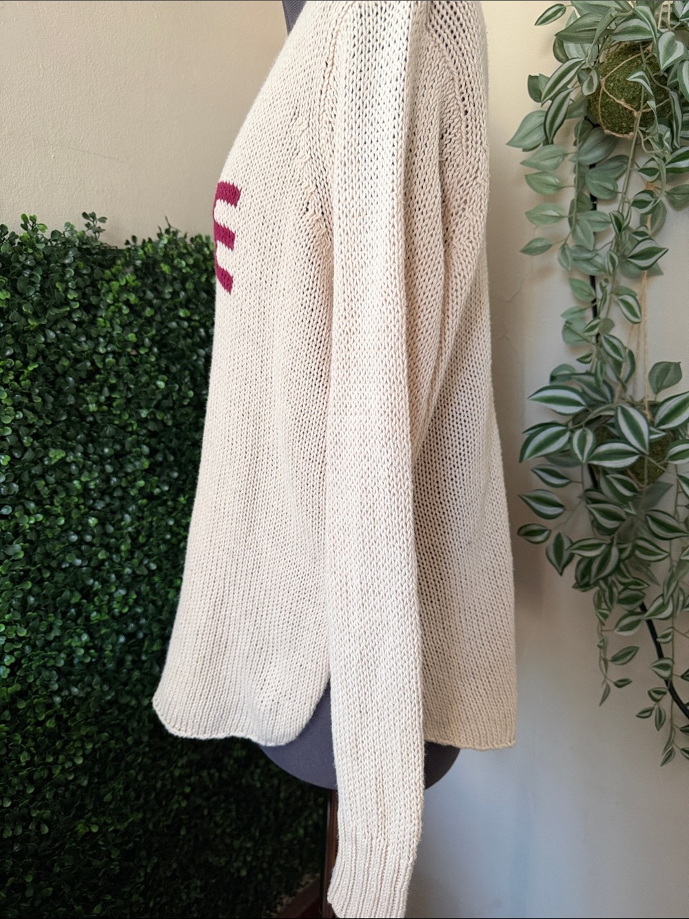 Wooden Ships Cream V-Neck Sweater with Pink LOVE Intarsia - Picture 3 of 9